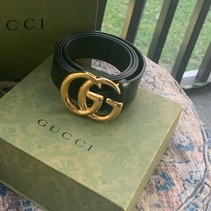 AUTHENTIC GUCCI GG MARMONT LEATHER BELT WITH SHINY BUCKLE * EXCELLENT CONDITION